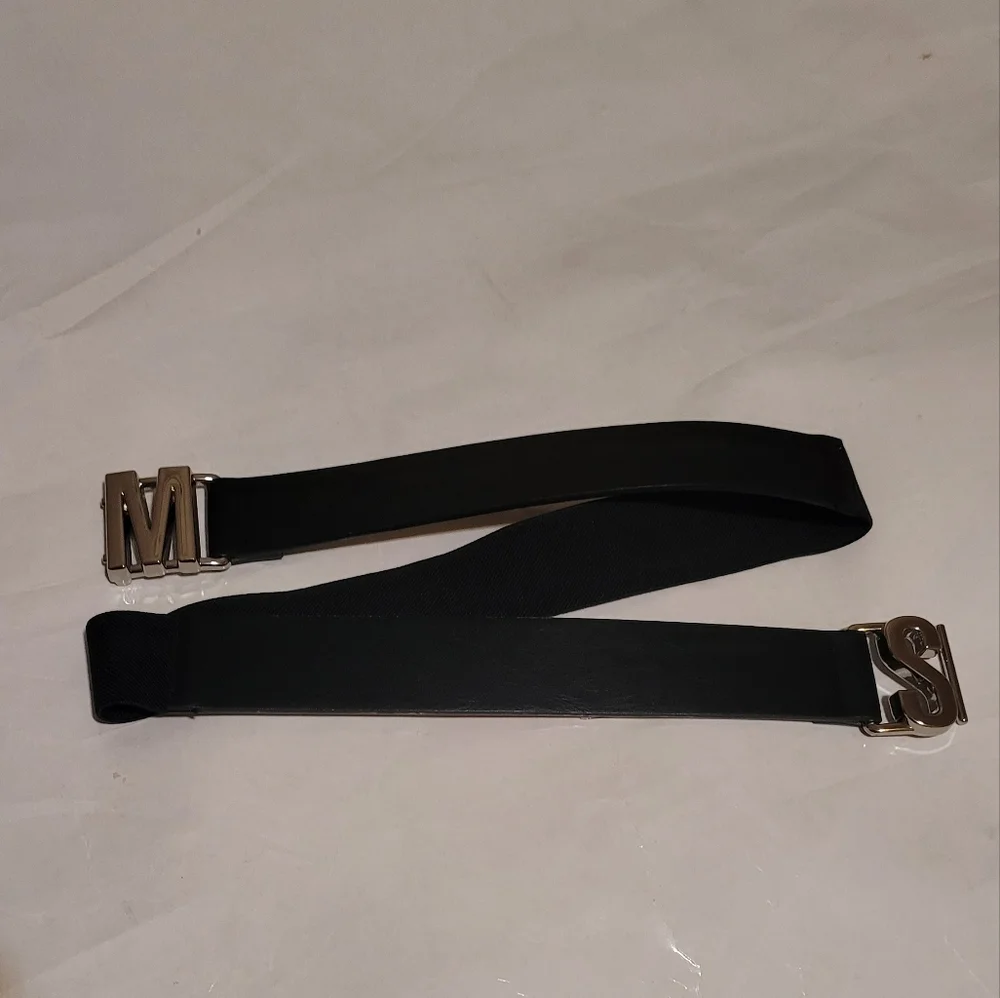 Steve Madden Logo Interlock Stretch Belt Black Size L XL New